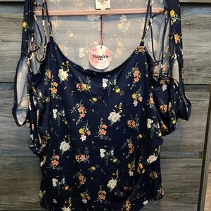 Hayden Floral Navy and Orange Blouse